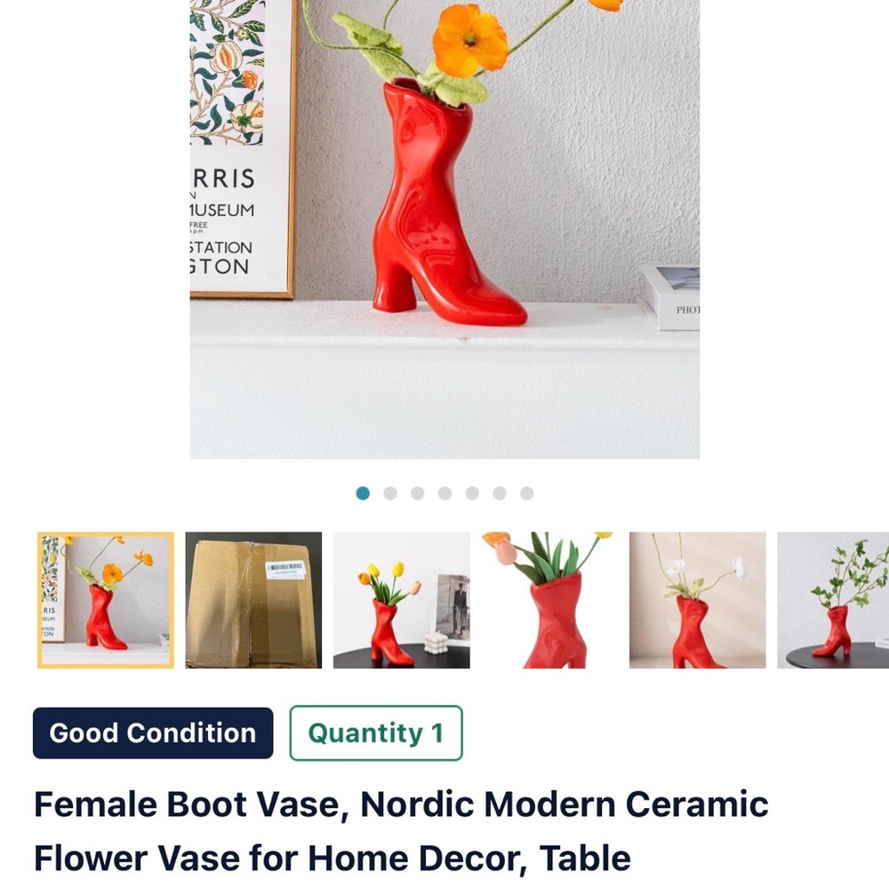 Red Ceramic Boot Vase — Nordic Modern Home Accent Bright and Colorful Cheerful
